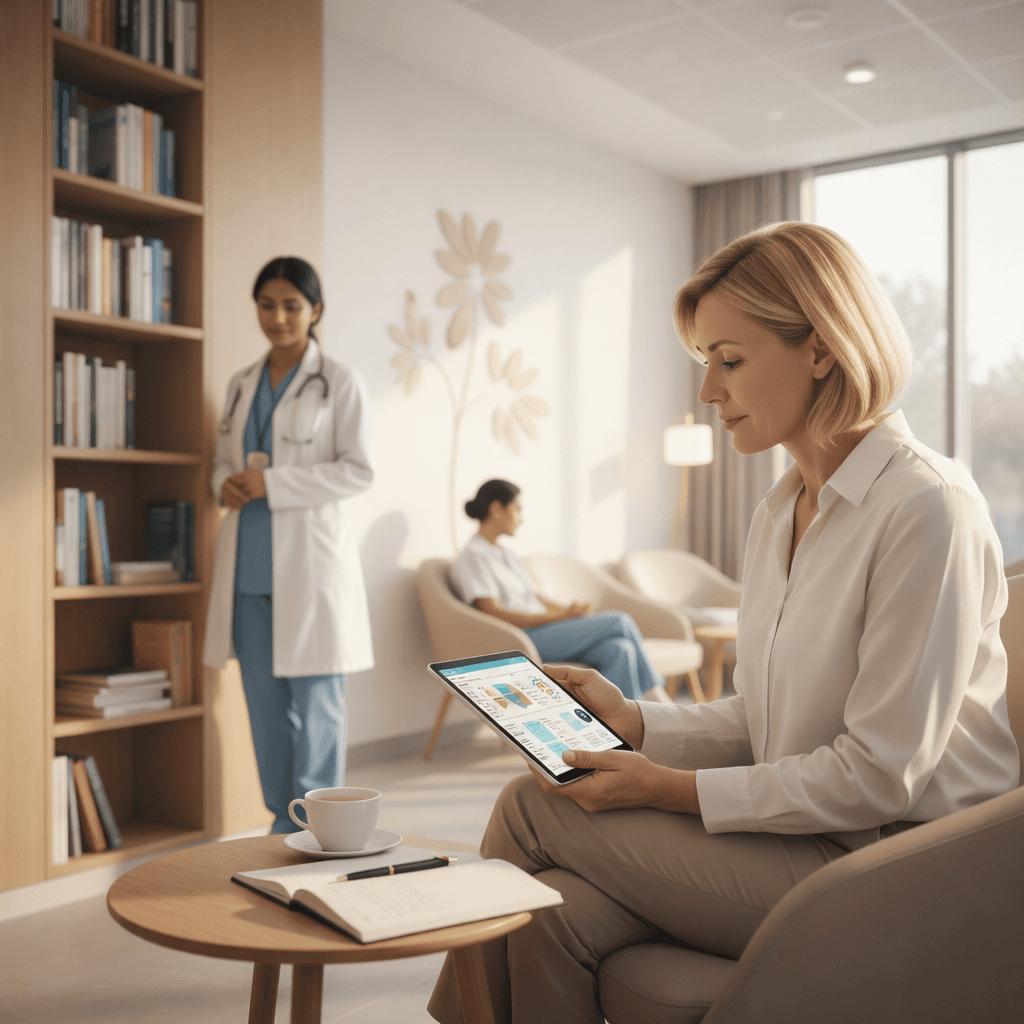 Patient reading medical information